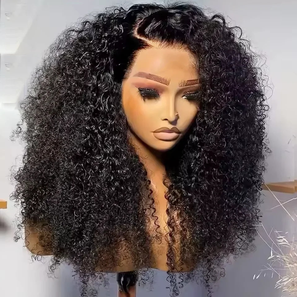7x5 HD Transparent Glueless Afro Curly Human Hair Wig