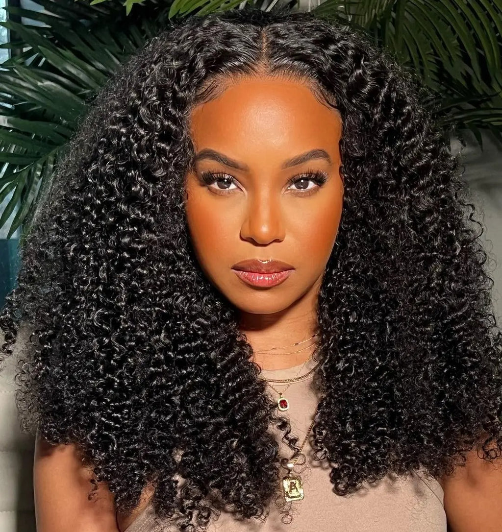 7x5 HD Transparent Glueless Afro Curly Human Hair Wig