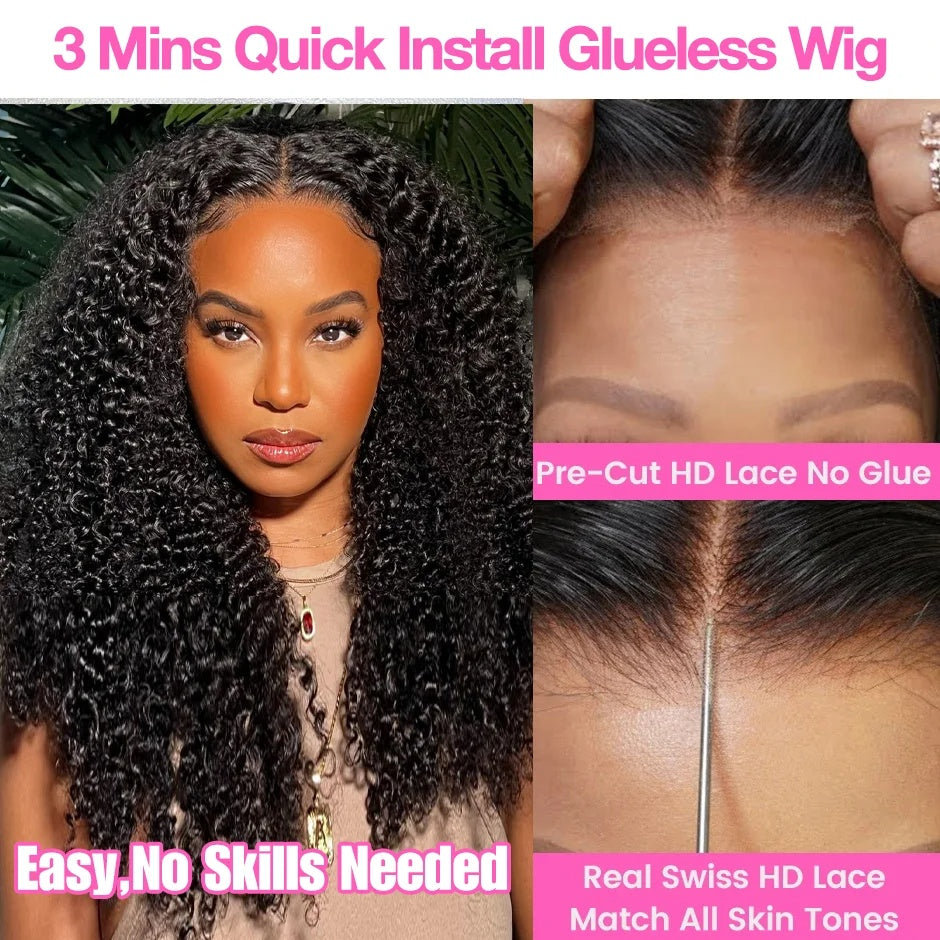 7x5 HD Transparent Glueless Afro Curly Human Hair Wig