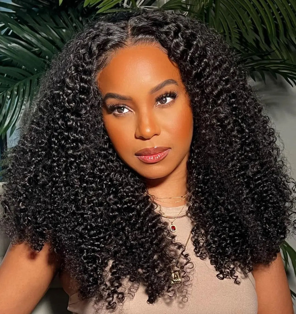 7x5 HD Transparent Glueless Afro Curly Human Hair Wig