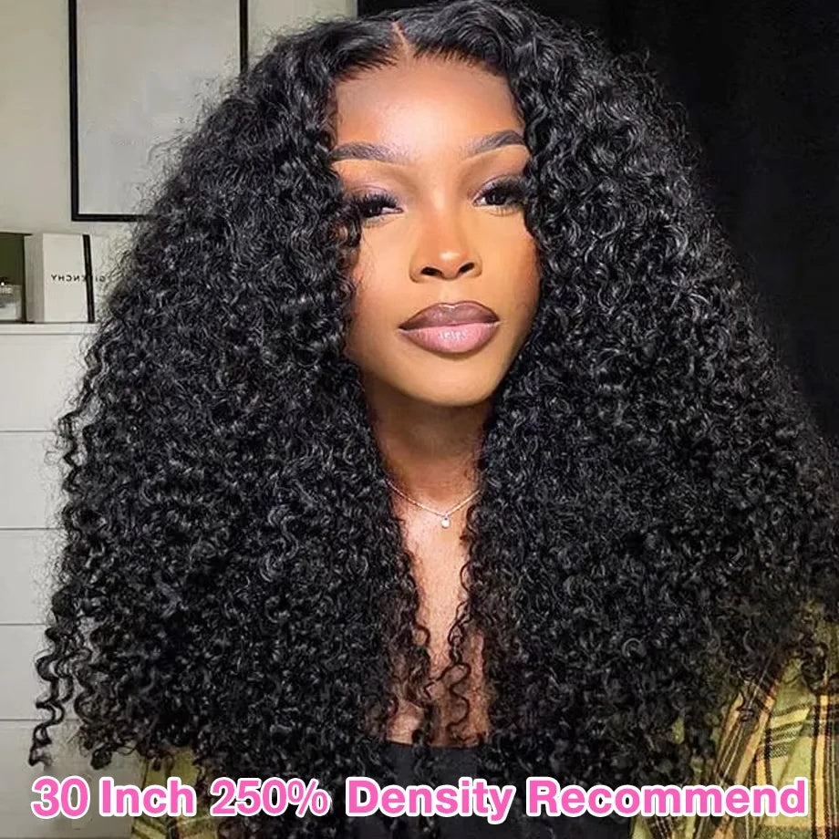 7x5 HD Transparent Glueless Afro Curly Human Hair Wig